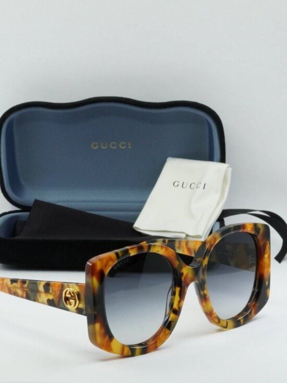 Gucci GG1257S 004 Women Butterfly Sunglasses - Havana / Blue - Picture 4 of 10